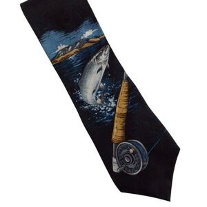 Field & Stream Men's Necktie Tie Silk Fly Fishing Steelhead Salmon Trout 57” USA